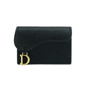 Christian Dior Saddle Flap Card Case Wallet Black Leather Business Cards